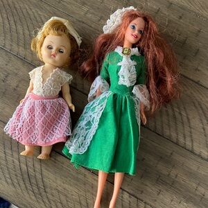 Vintage Dolls with Green and Pink Dresses